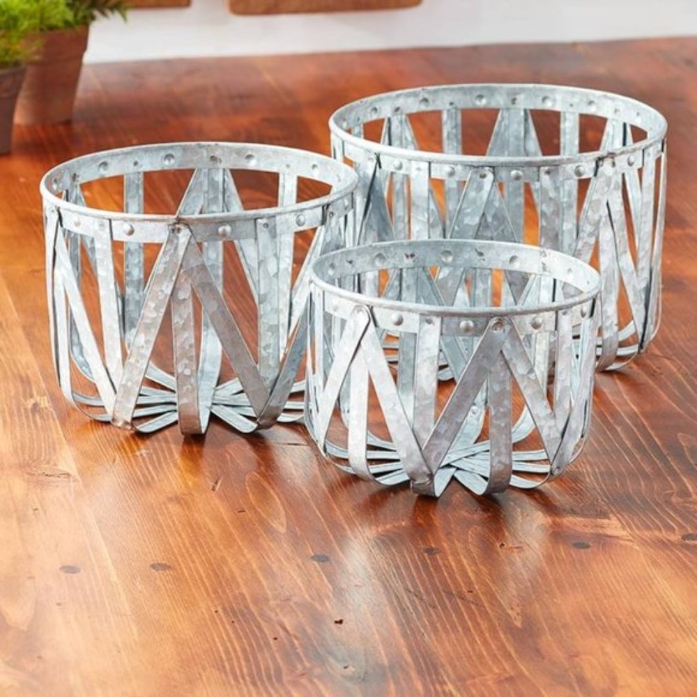 Final Price Set of Galvanized Metal Baskets
